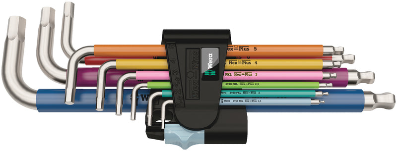 WERA 3950/9 Hex-Plus Multicolour Stainless 1 L-key set, metric, stainless, 9 pieces - Mighty Velo