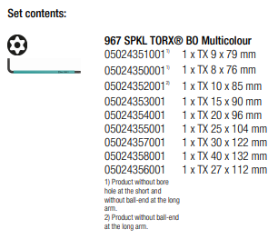WERA 967/9 TX BO Multicolour 1 SB L-key set for tamper-proof TORX® screws, BlackLaser, 9 pieces - Mighty Velo