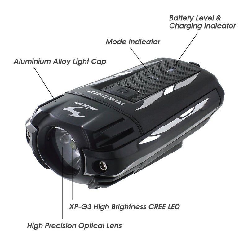 Moon Meteor 400 (flashing 500) Lumens USB Rechargeable Front Light - Mighty Velo
